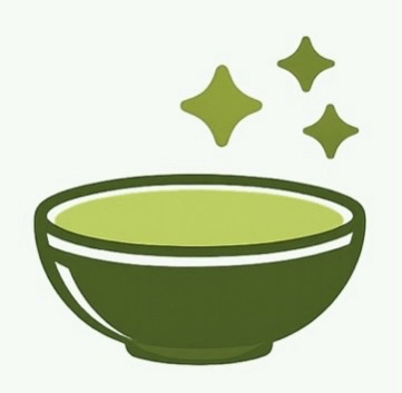 A green bowl with sparkling stars above it, symbolizing freshness or magic.